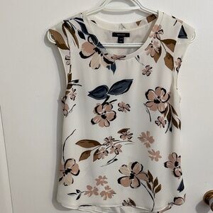RW&CO Floral Sleeveless Blouse - White, Pink, and Brown